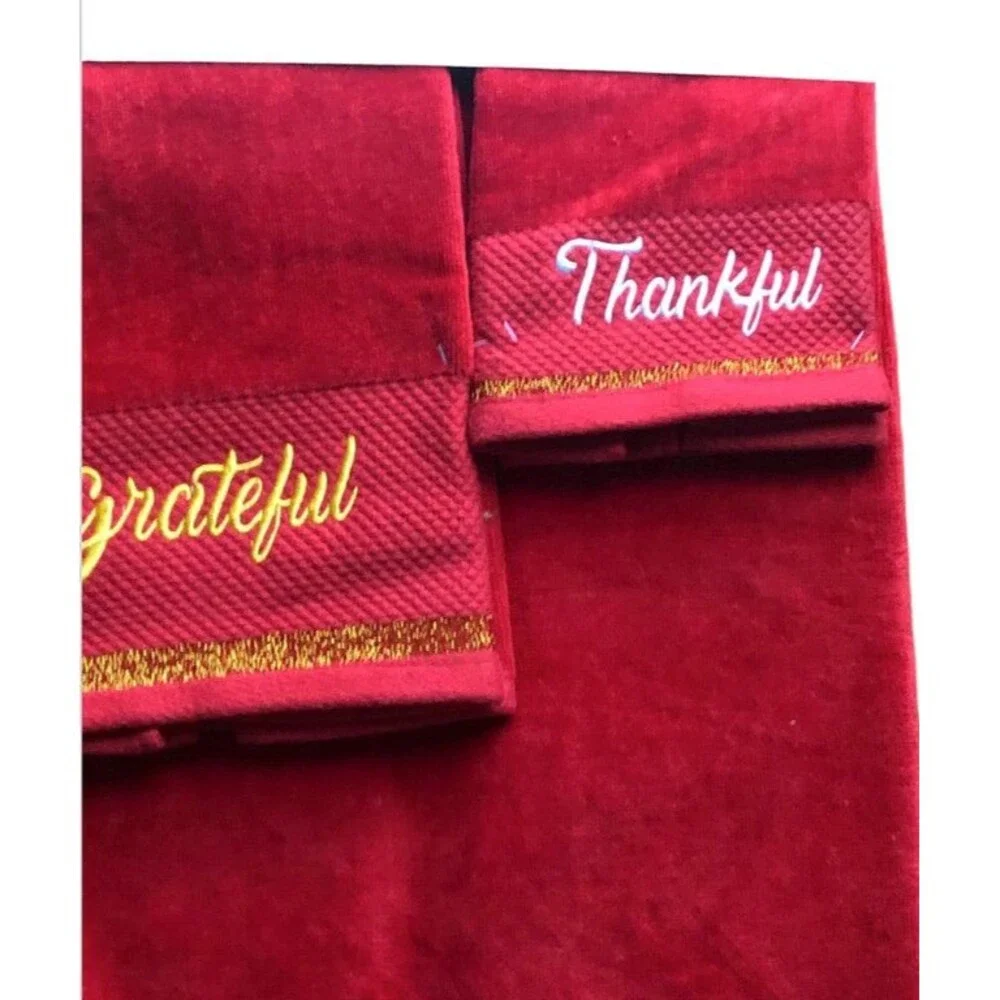 Christmas Towels Set Bath Hand Fingertip Thankful Blessed Grateful Holiday